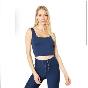 WeWoreWhat Straight Neck Crop Top and leggings navy